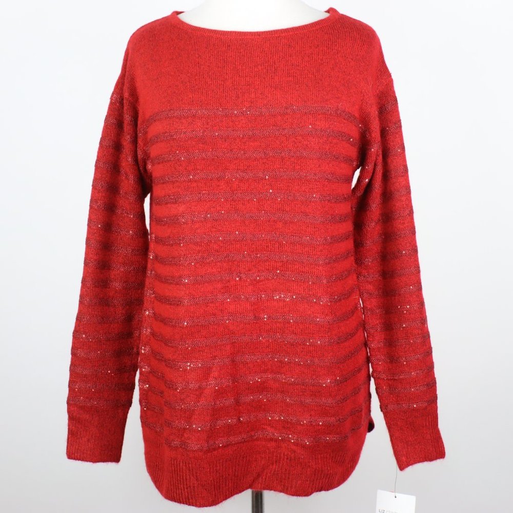 NWT Liz Claiborne Womens Small Sequin Stripe Tunic Sweater